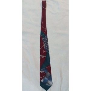 Gian Franco Ruffini Necktie Italy 100% Silk USA Made Maroon & Teal 4" W & 58" L